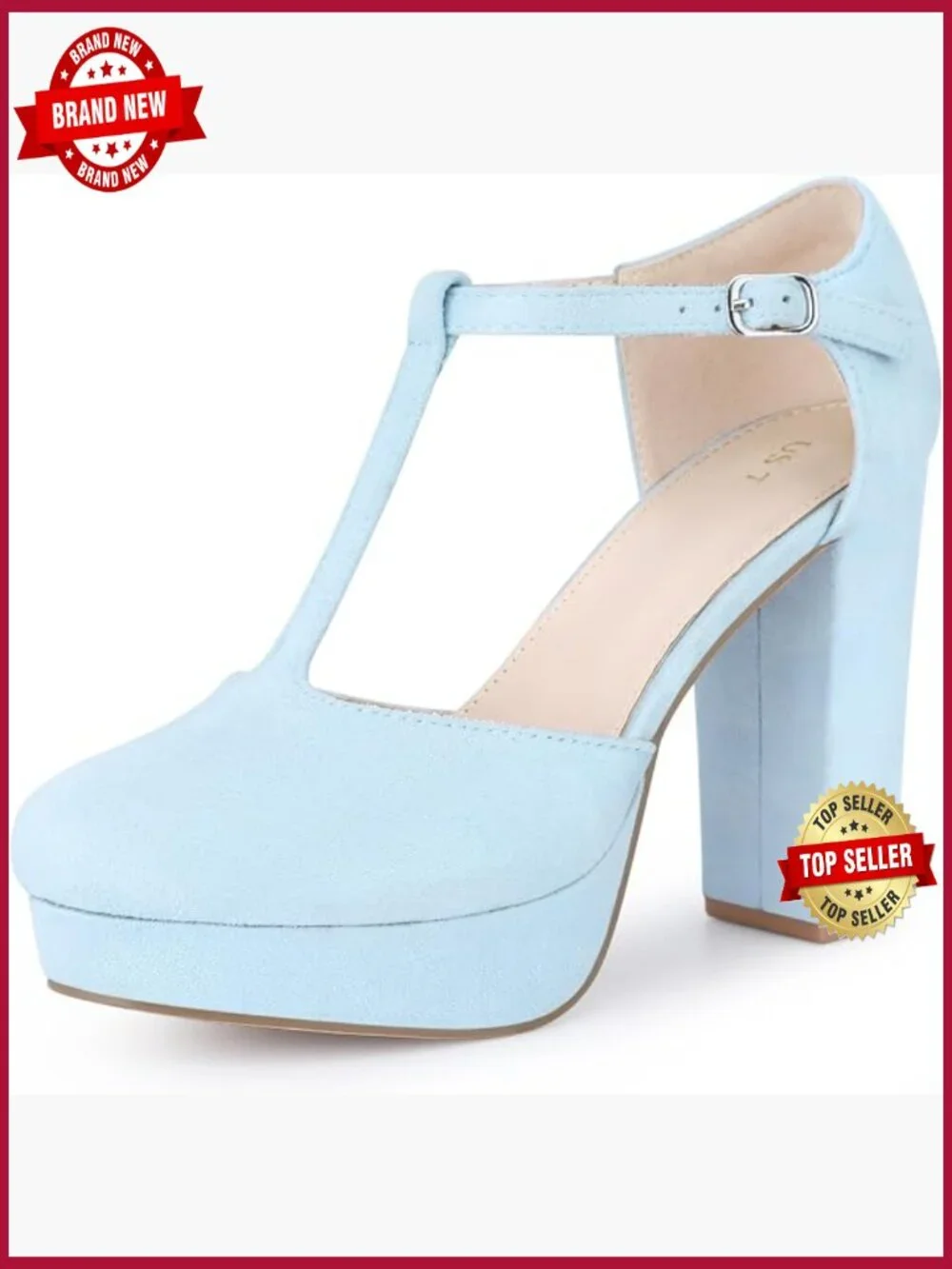 Women's Platform Chunky Heel Mary Janes Pumps Retro T-Strap Ankle Strap Dress